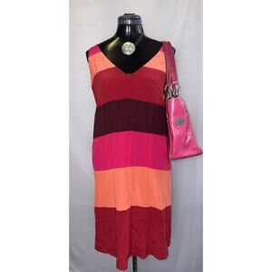 BCBG Max Azria Red Orange Stripe V-Neck Tank Dress Size XS